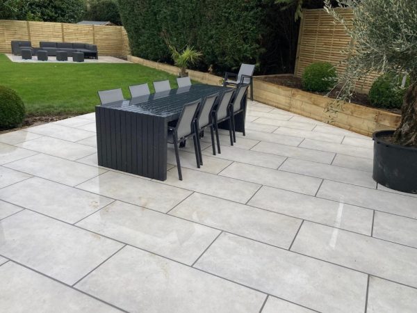 Porcelain Slabbed Patio With New Turf And Wooden Fence In Tunbridge Wells (10)